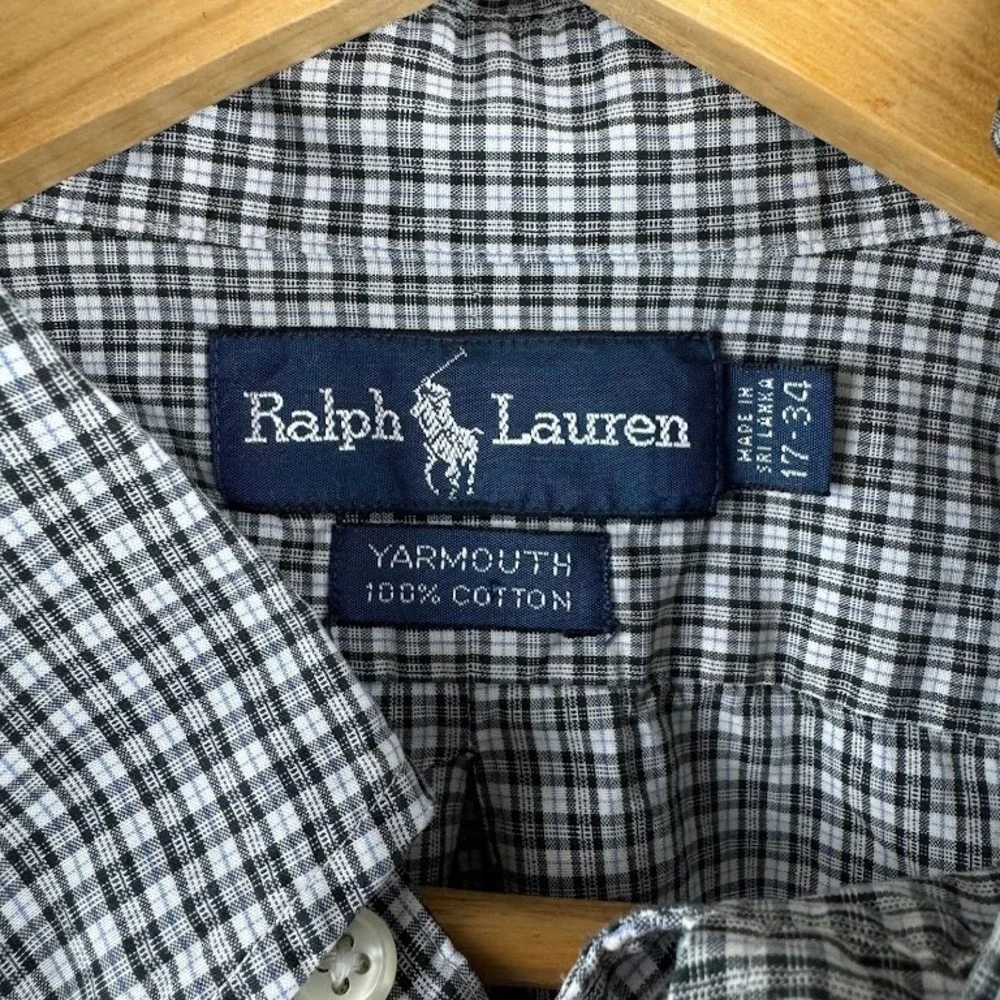 Ralph Lauren Yarmouth Mens 17-34 Navy White Micro Check Cotton Button Down Shirt